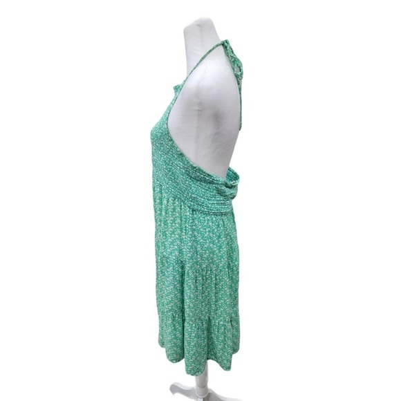 American Eagle Ditsy Floral Print Smocked Halter Dress Size Large Green - Picture 8 of 13